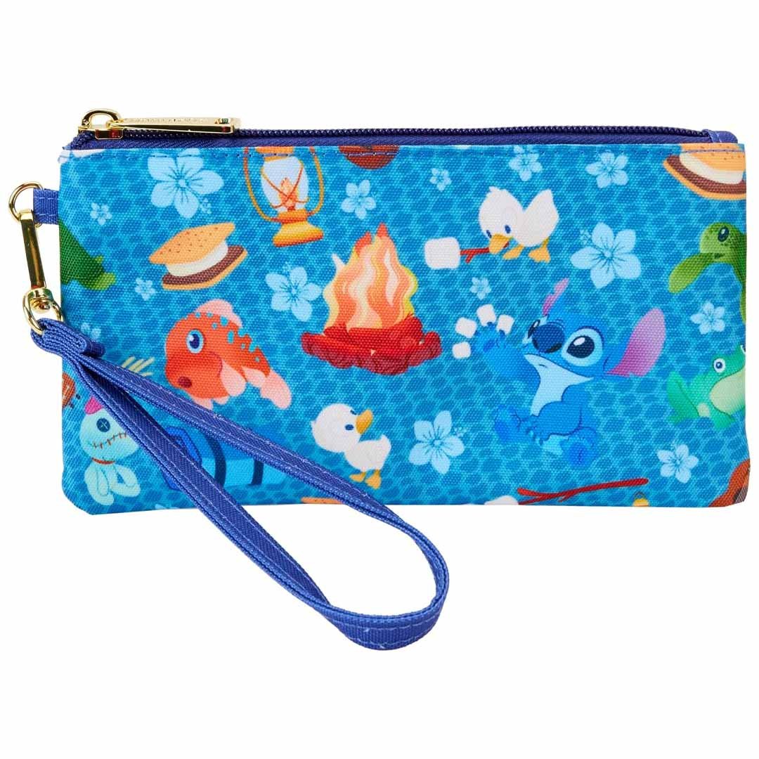 Loungefly Disney Lilo &amp; Stitch Camping Cuties Allover Print Nylon Wristlet