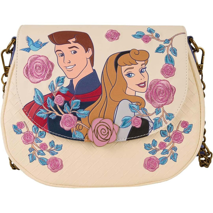 Loungefly Disney Sleeping Beauty Princess Aurora &amp; Prince Phillip Floral Crossbody Bag