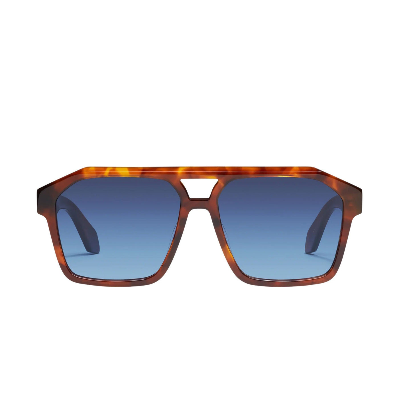 Quay Women's Soundcheck Modern Aviator Sunglasses (Brown Tortoise Frame/Navy to Blue Gradient Lens) - Front View