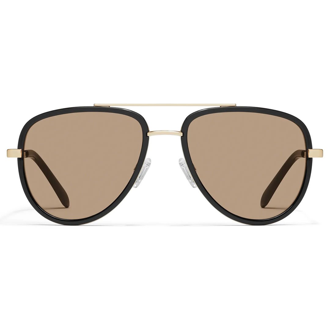 Quay Women's All In Mini Small Retro Aviator Sunglasses (Black Frame/Tan Lens) - Front