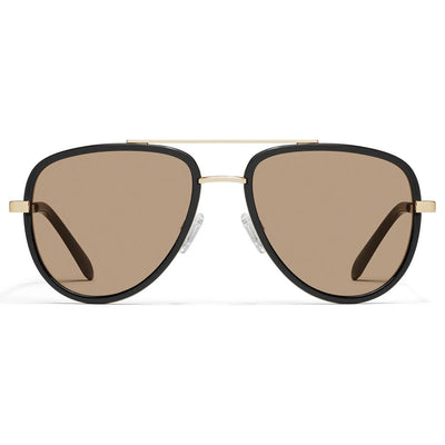 Quay Women's All In Mini Small Retro Aviator Sunglasses (Black Frame/Tan Lens) - Front