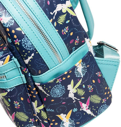 Loungefly Disney Tinkerbell Glow in the Dark Allover Print Mini Backpack w/ Teal Straps - 707 Street Exclusive