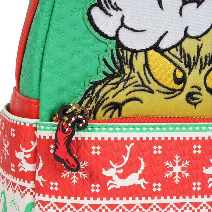Loungefly Dr. Seuss How the Grinch Stole Christmas Grinch Christmas Sweater Mini Backpack - Entertainment Earth EX