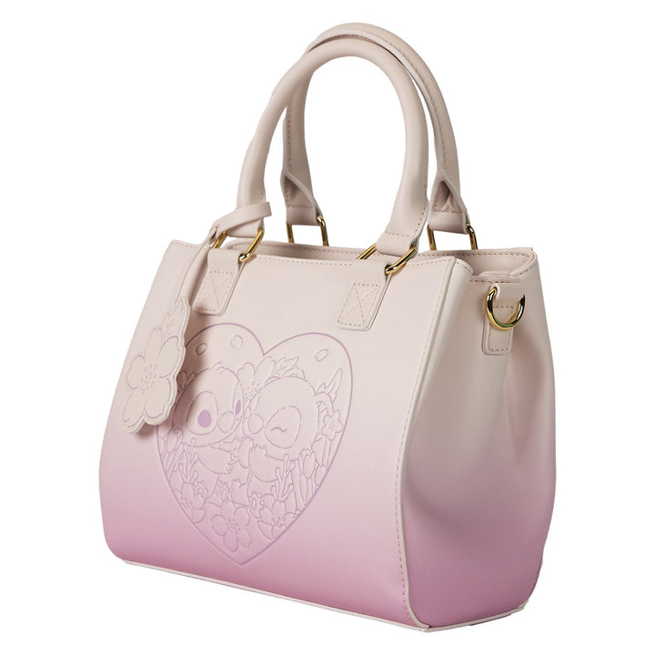 Loungefly Disney Stitch &amp; Angel Cherry Blossom Heart Crossbody Bag