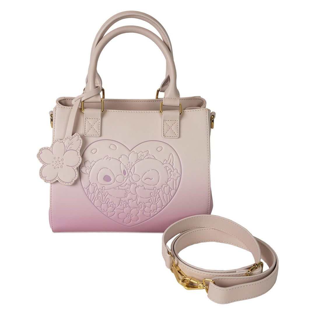 Loungefly Disney Stitch &amp; Angel Cherry Blossom Heart Crossbody Bag