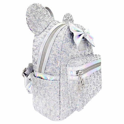 Loungefly Disney Minnie Mouse Silver Holographic Sequin Mini Backpack