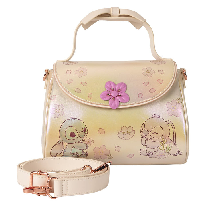 Loungefly Disney Stitch &amp; Angel Cherry Blossom Bow Handle Crossbody Bag
