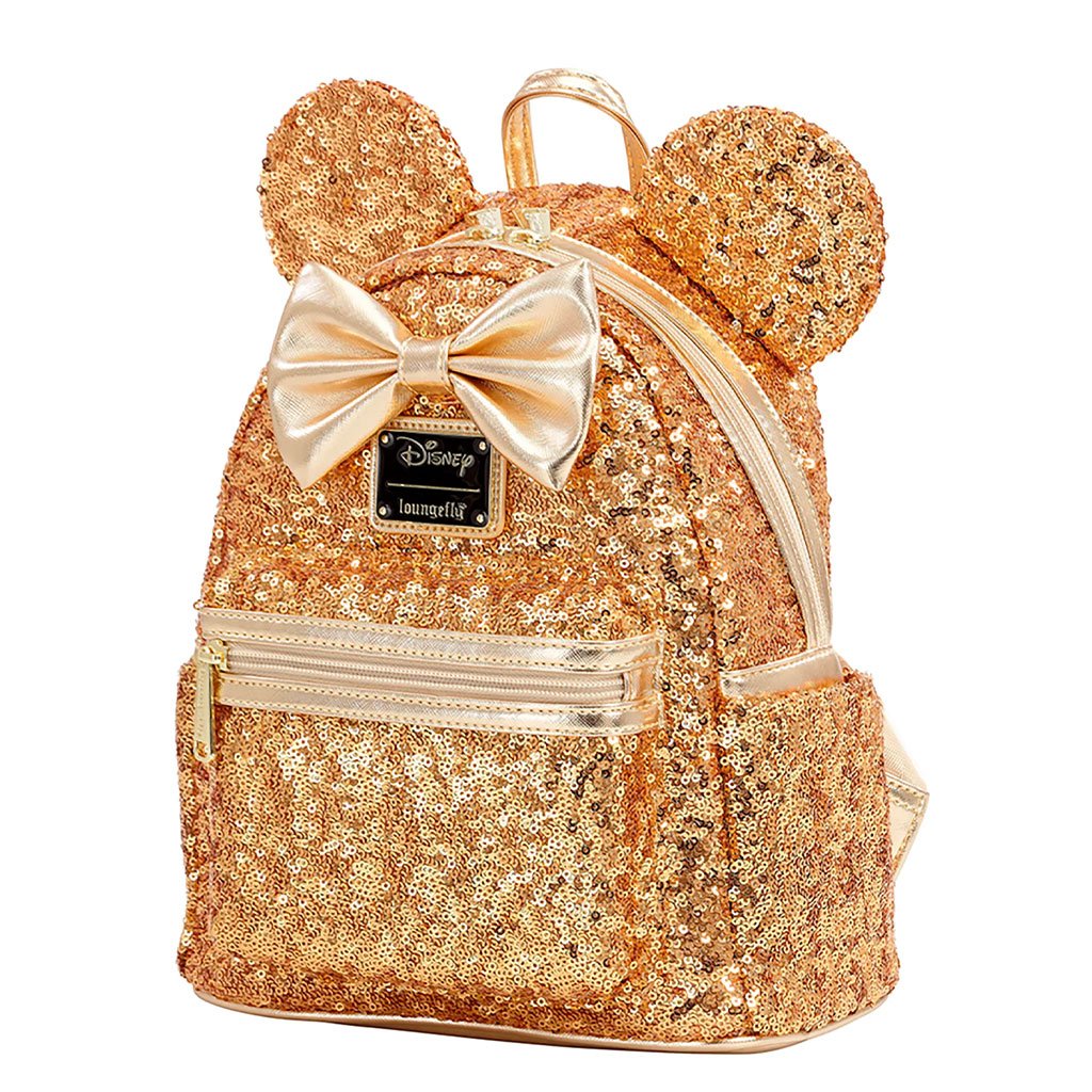 671803279766 - Loungefly Disney Minnie Mouse Yellow Gold Sequin Mini Backpack - Side View