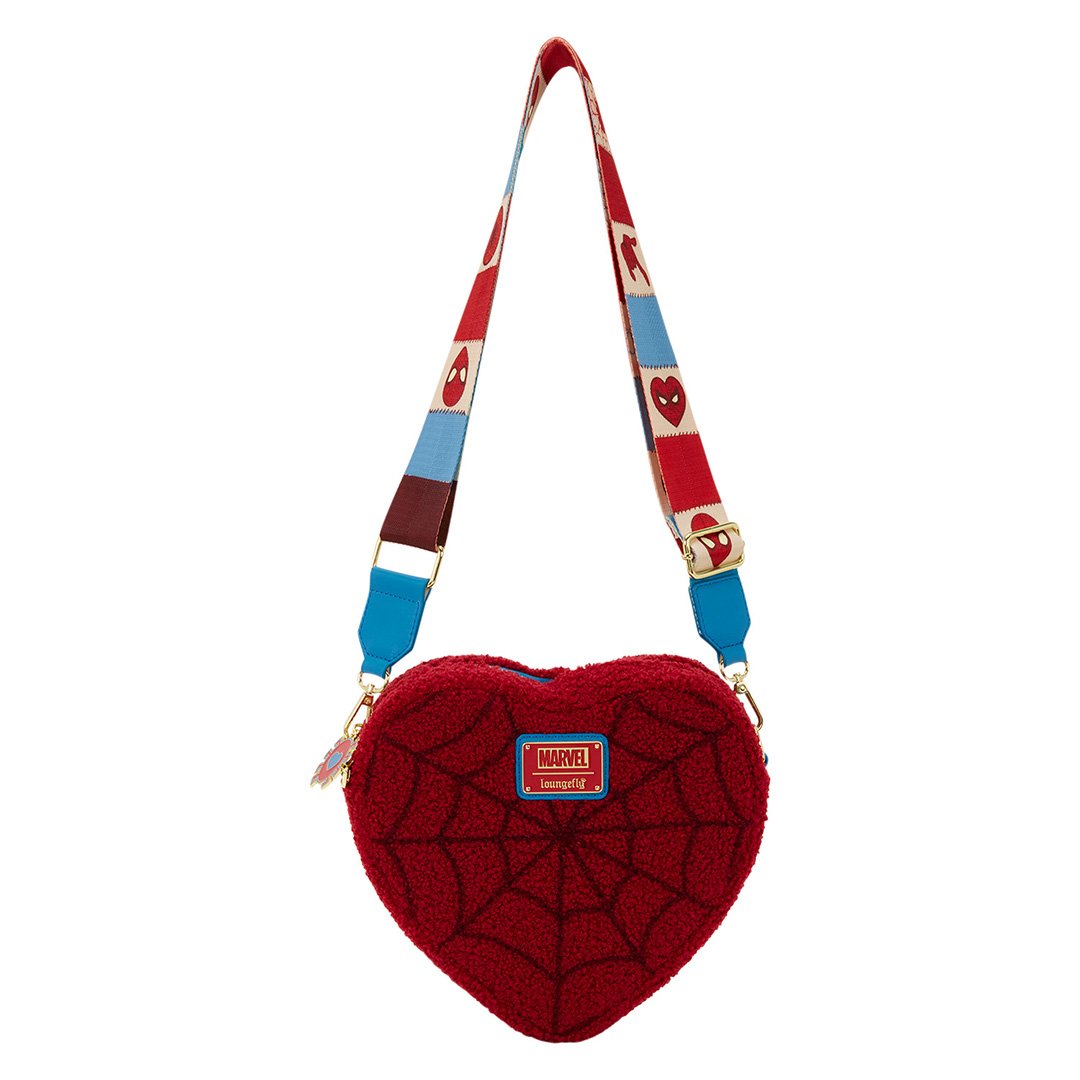 Loungefly Marvel Spider-Man Sherpa Heart Shaped Crossbody Bag 