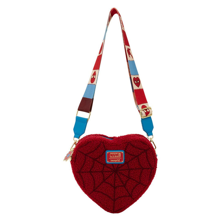 Loungefly Marvel Spider-Man Sherpa Heart Shaped Crossbody Bag 