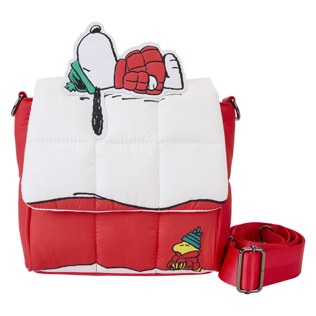 671803527126 - Loungefly Peanuts Snoopy &amp; Woodstock Snow Day Doghouse Crossbody Bag - front  