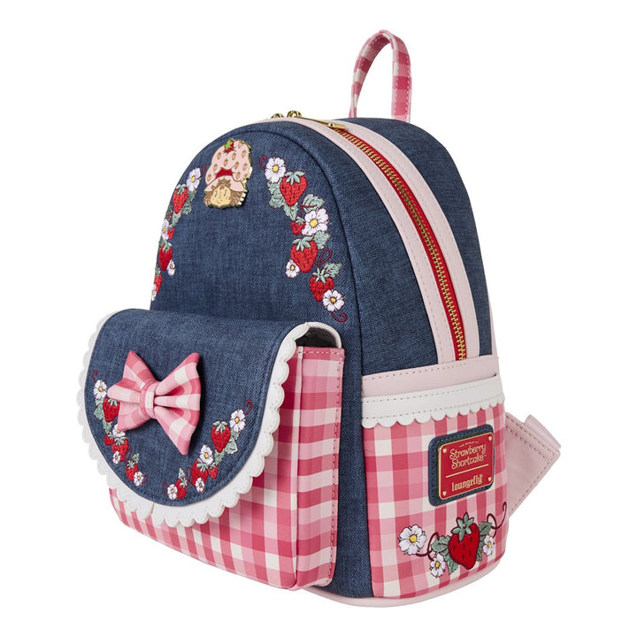 Loungefly Strawberry Shortcake Denim Gingham Mini Backpack