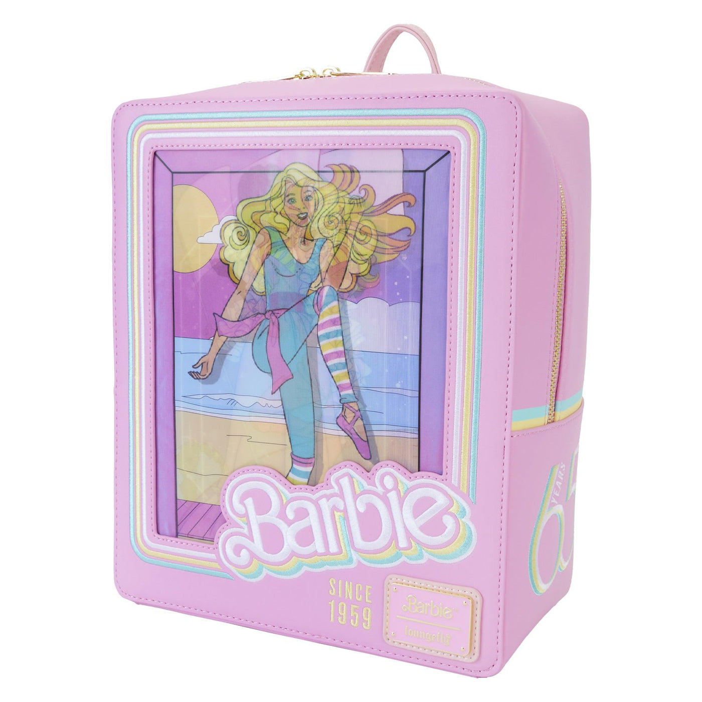 Loungefly Mattel Barbie 65th Anniversary Doll Box Triple Lenticular Mini Backpack - Side Feature 2