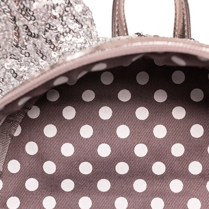 disney minnie mouse sequin celebration mini backpack Loungefly Disney Minnie Mouse Silver Sequin Mini Backpack - 707 Street Exclusive