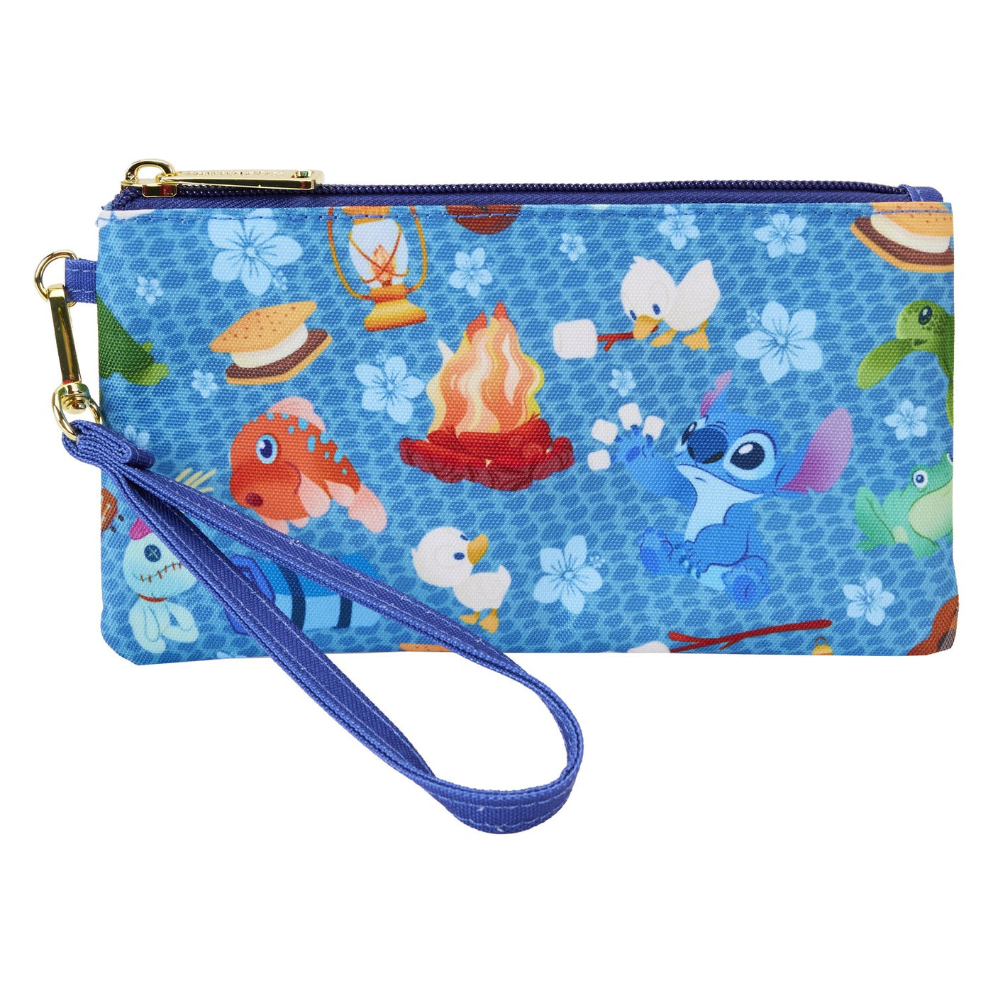 WDWC0065 - Loungefly Disney Lilo & Stitch Camping Cuties Allover Print Nylon Wristlet - Front