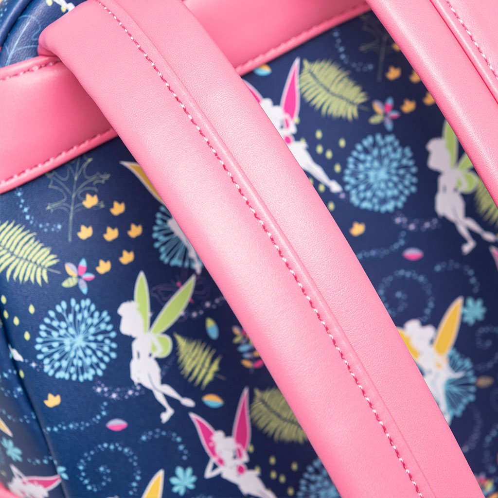 Loungefly Disney Tinkerbell Glow in the Dark Allover Print Mini Backpack w/ Pink Straps - 707 Street Exclusive