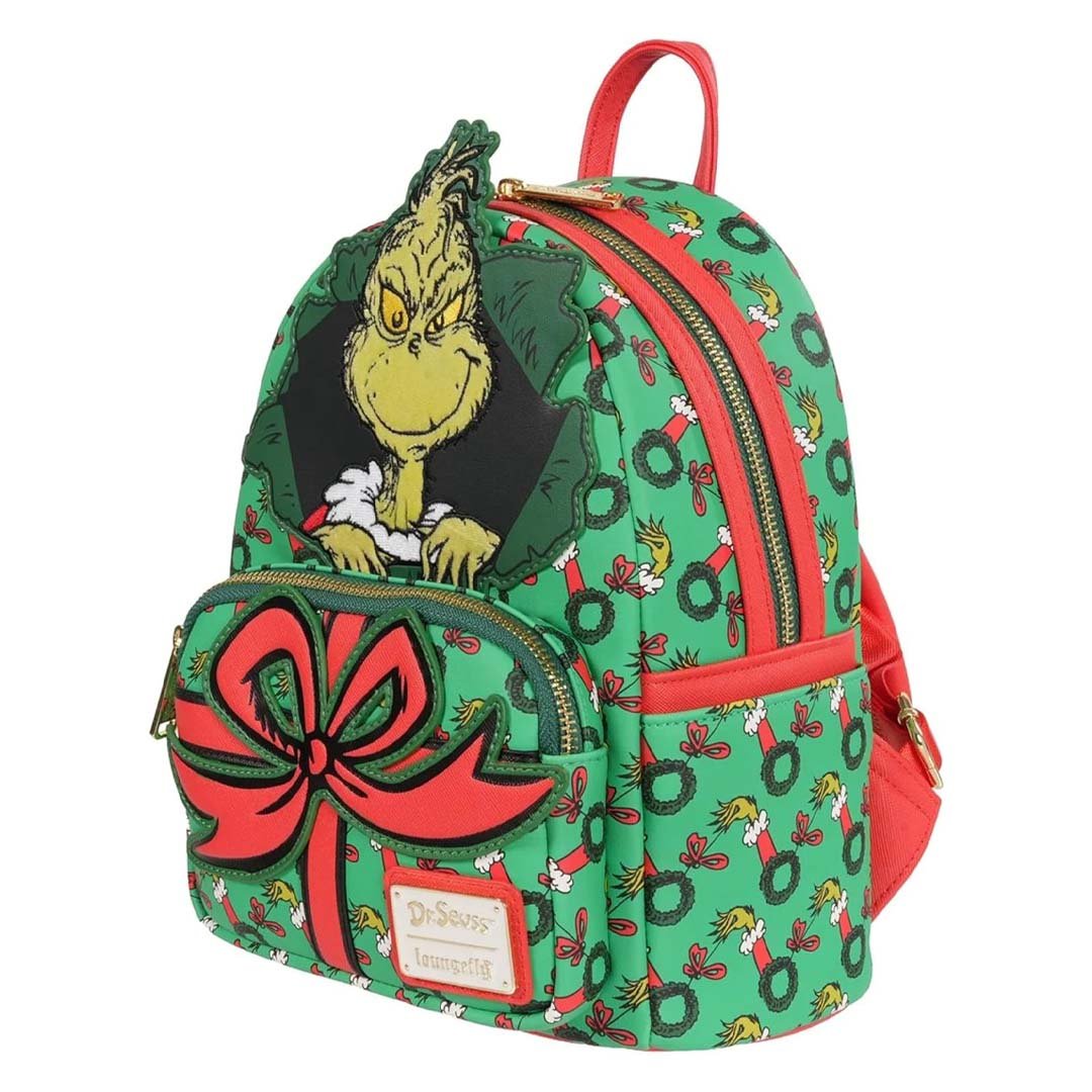 Loungefly Dr. Seuss How the Grinch Stole Christmas Grinch Christmas Present Mini Backpack - Entertainment Earth EX
