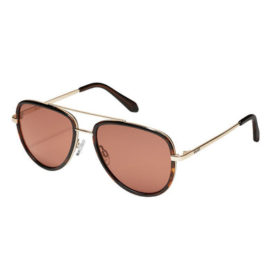 Quay Women's All In Mini Small Retro Aviator Sunglasses (Dark Tortoise Frame/Dark Apricot Lens) - Angle