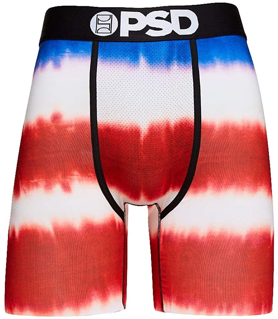 Red / American Tie Dye PSD Underwear Men's Stretch Elastic Wide Band Boxer Brief Underwear Bottom | Breathable, 7 inch Inseam |