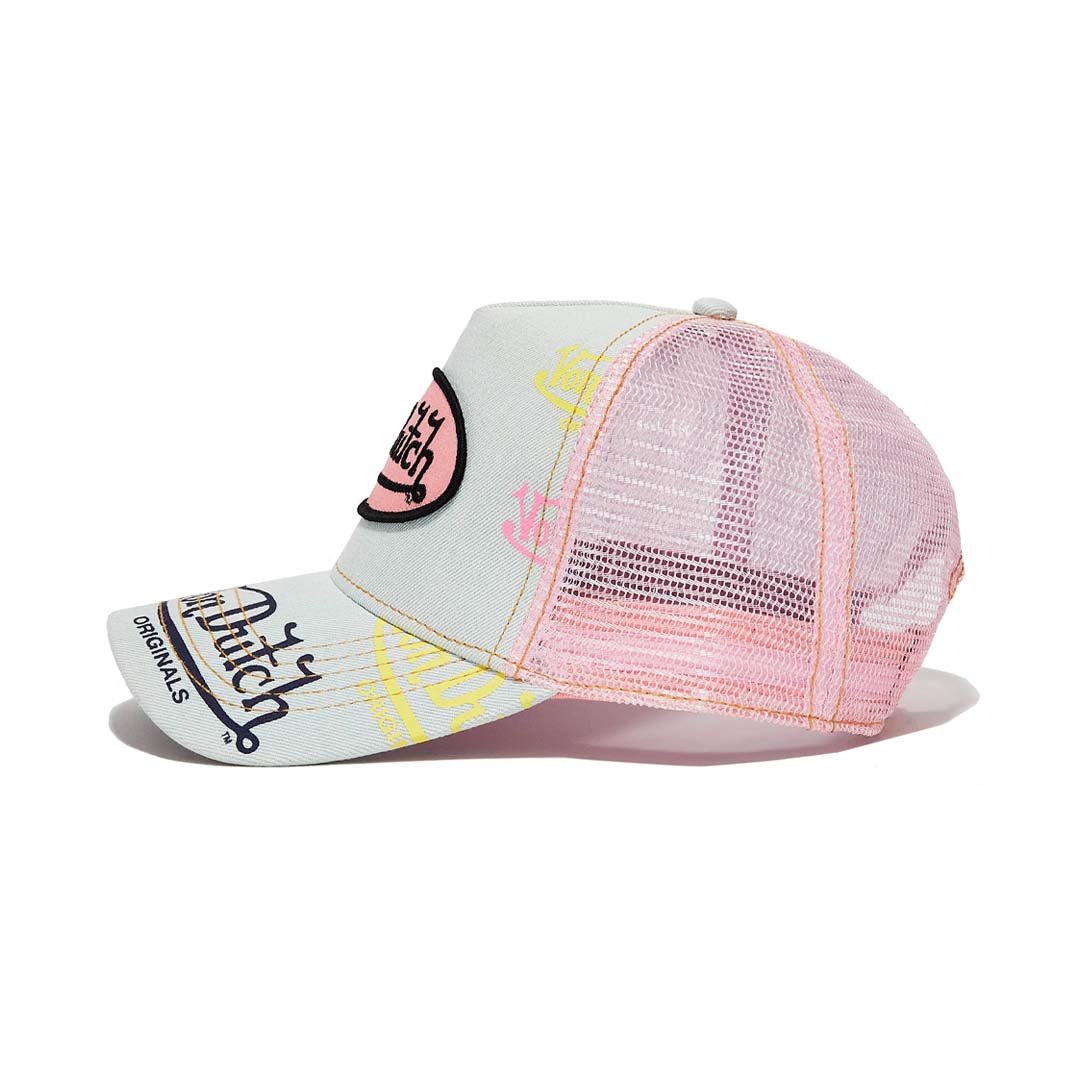 Von Dutch Light Denim Pink Logo Trucker Hat