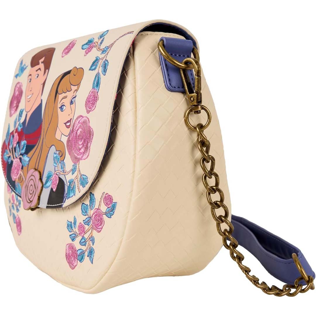 Loungefly Disney Sleeping Beauty Princess Aurora &amp; Prince Phillip Floral Crossbody Bag