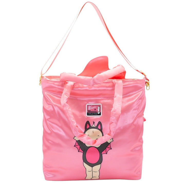 Whatever Makes You Happy Kewpie Black Bat Puffy Tote Bag with Ribbon Charm