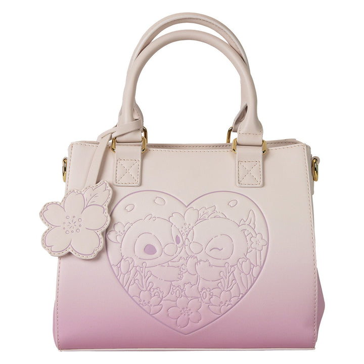 Loungefly Disney Stitch &amp; Angel Cherry Blossom Heart Crossbody Bag