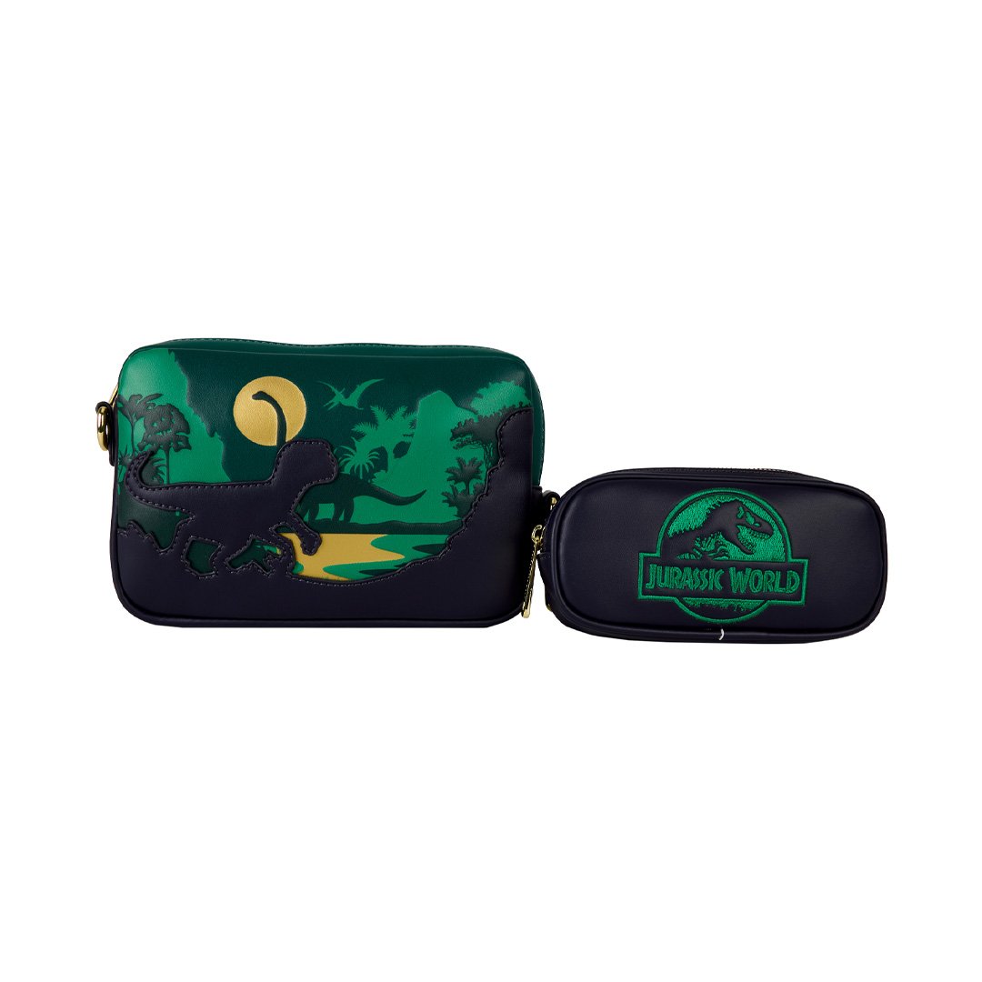 Loungefly Jurassic World Jungle Dinosaur Silhouette Sling Crossbody Bag With Coin Bag