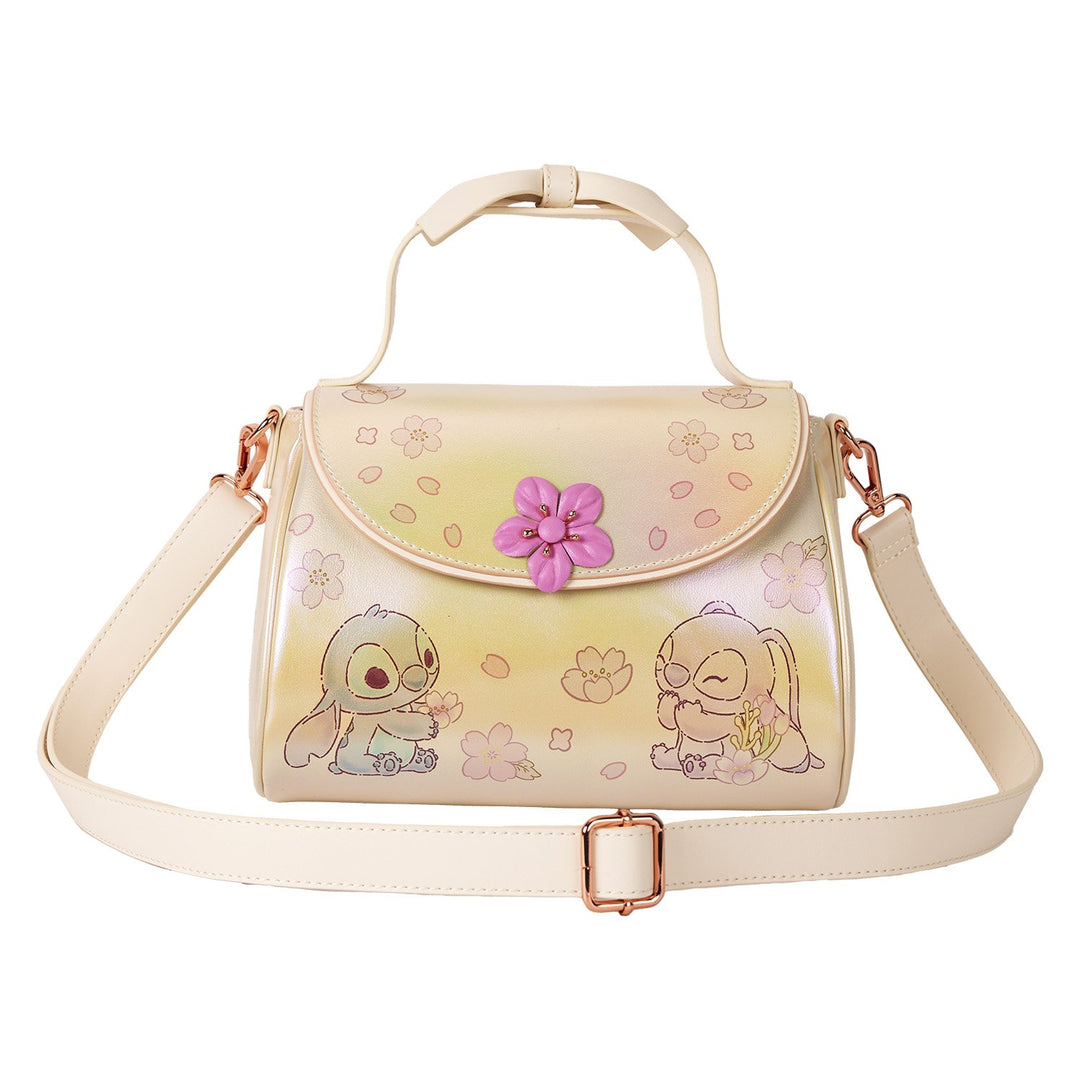 Loungefly Disney Stitch &amp; Angel Cherry Blossom Bow Handle Crossbody Bag