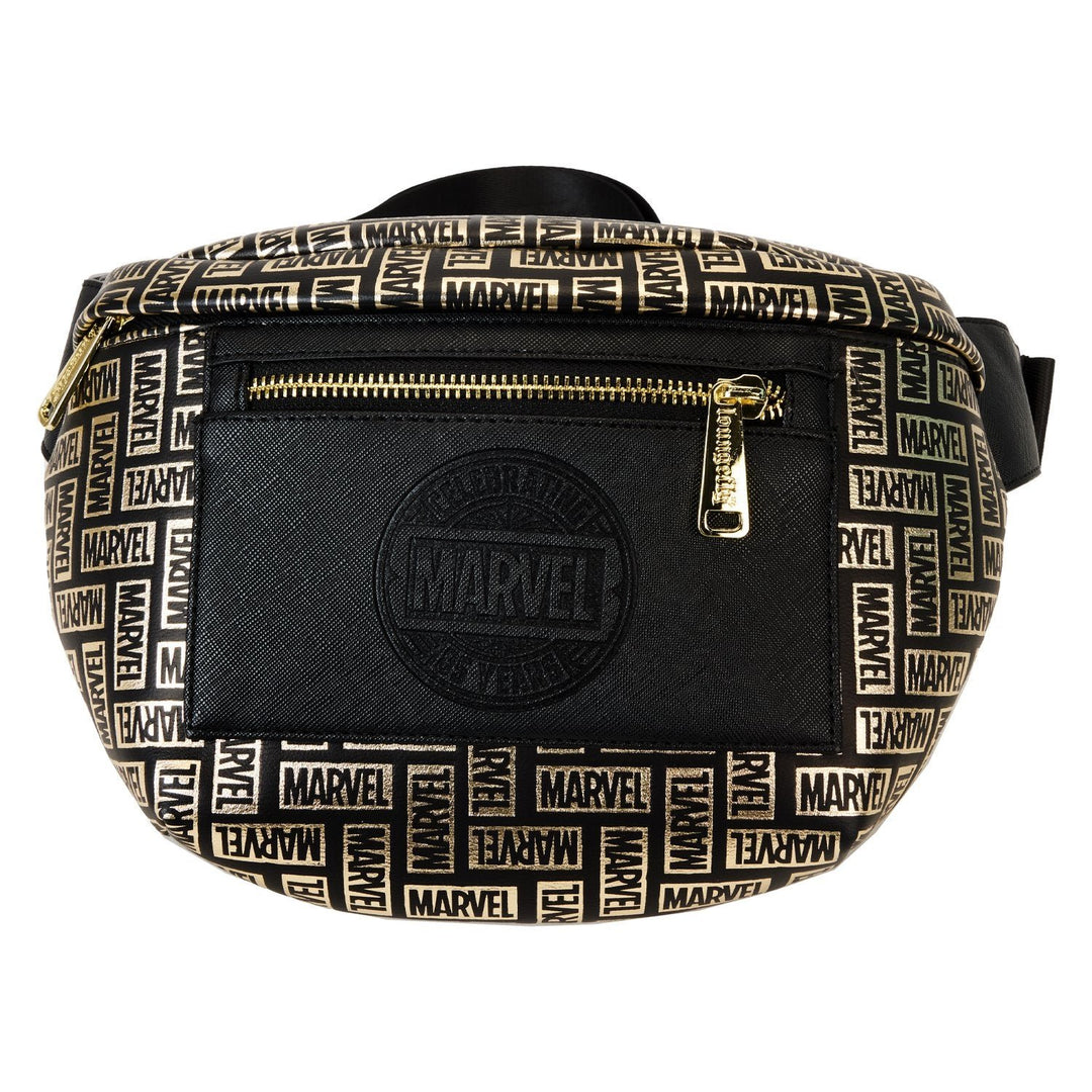 671803530058 - Loungefly Marvel 85th Anniversary All-Over Print Logo Convertible Belt Bag - front  