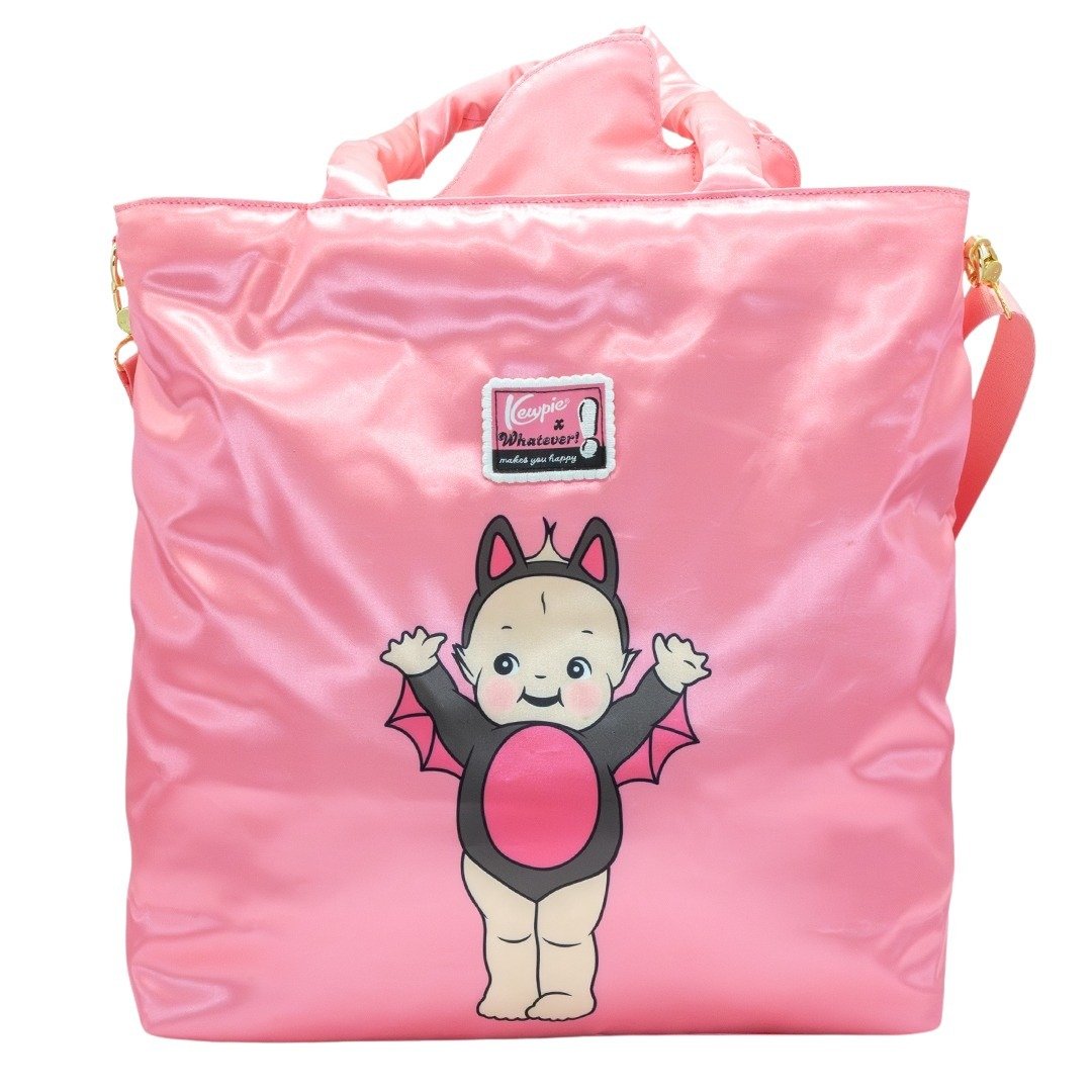 Whatever Makes You Happy Kewpie Black Bat Puffy Tote Bag with Ribbon Charm