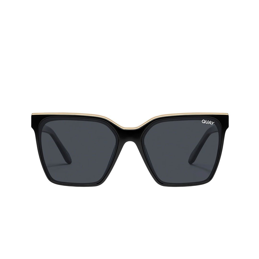 Quay Women's Level Up Square Sunglasses - Black Gold Frame/Smoke Polarized Lens - Front