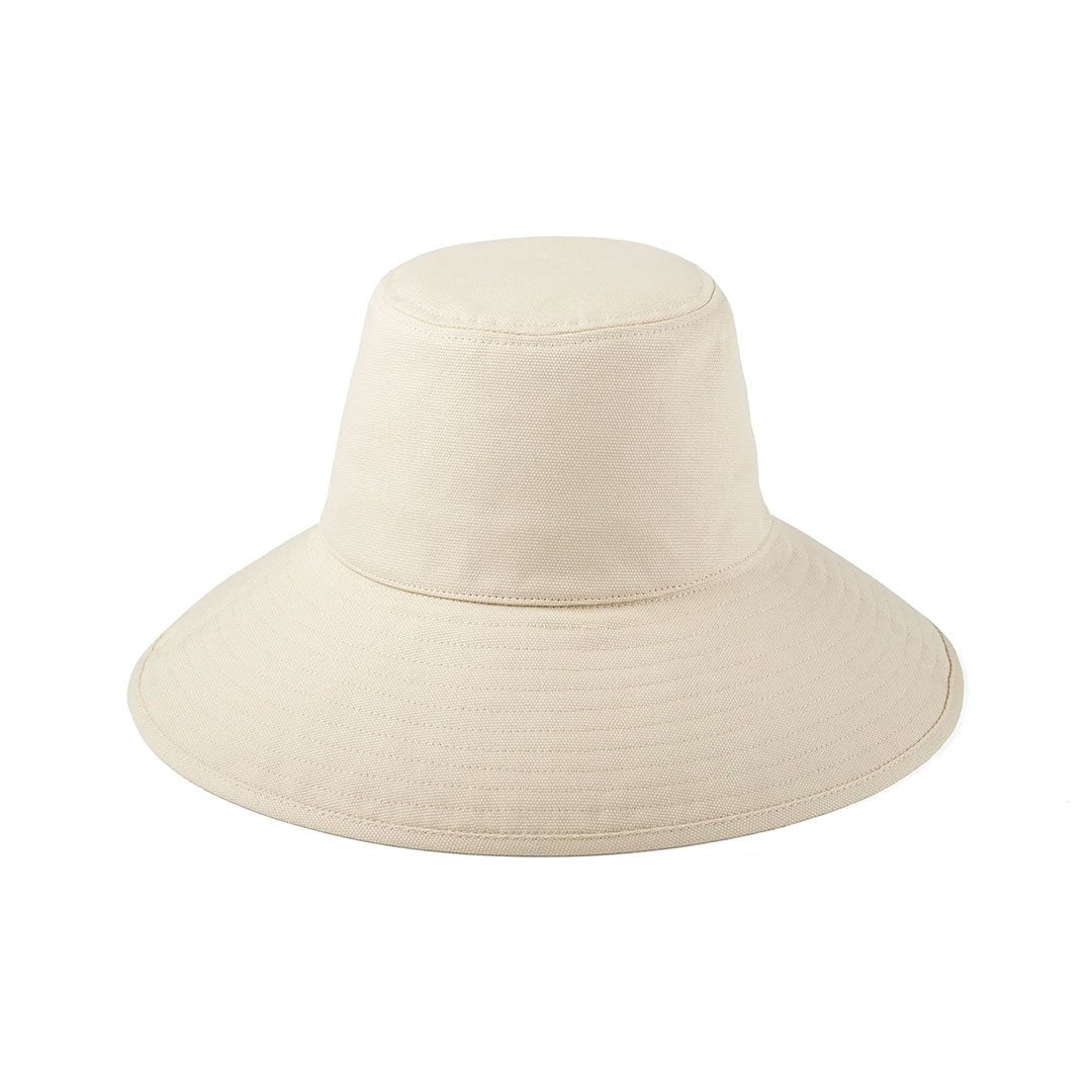 Lack of Color Women's Wide-Brimmed Cotton Canvas Holiday Bucket Hat - Beige Front