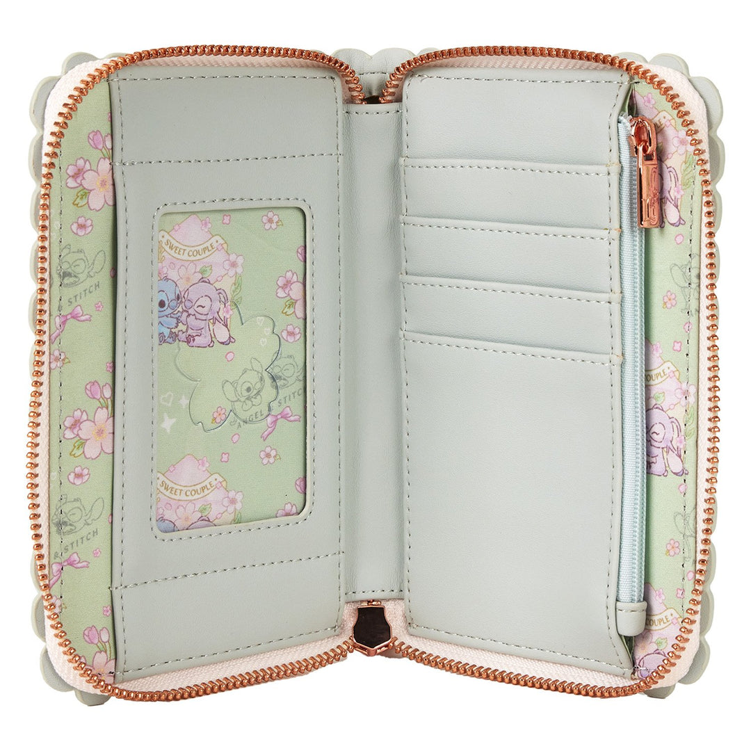 Loungefly Disney Stitch &amp; Angel Cherry Blossom All-Over Print Zip Around Wallet