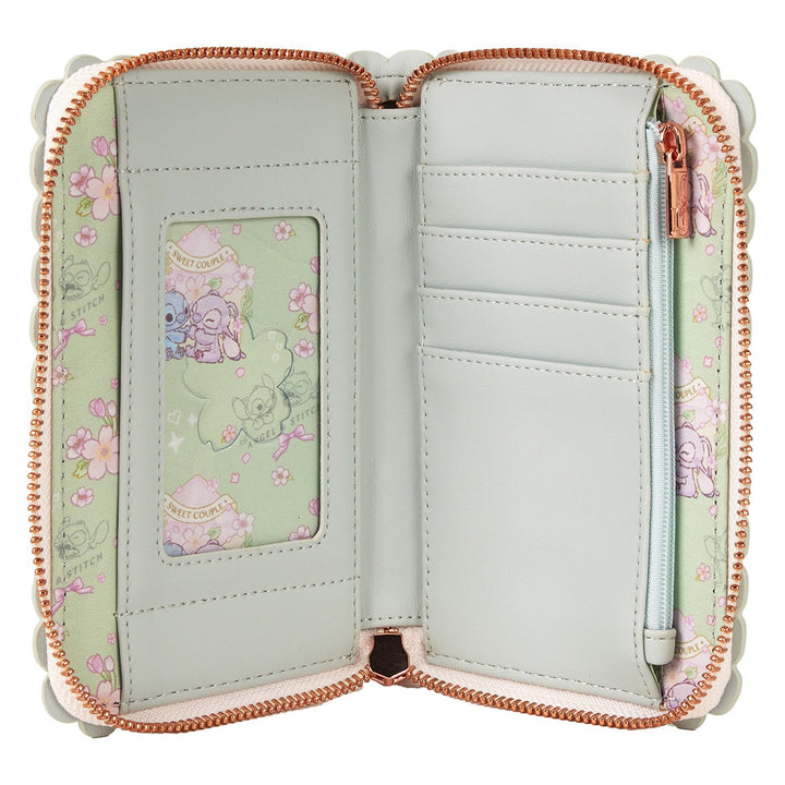 Loungefly Disney Stitch &amp; Angel Cherry Blossom All-Over Print Zip Around Wallet