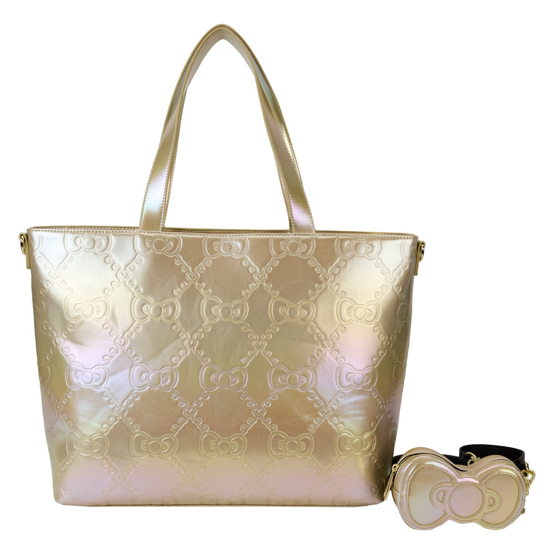 671803530447 - Loungefly Sanrio 50th Anniversary Metallic Gold Tote Bag With Coin Bag - front  