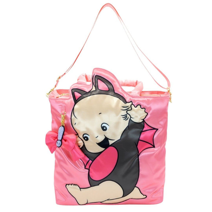 Whatever Makes You Happy Kewpie Black Bat Puffy Tote Bag with Ribbon Charm