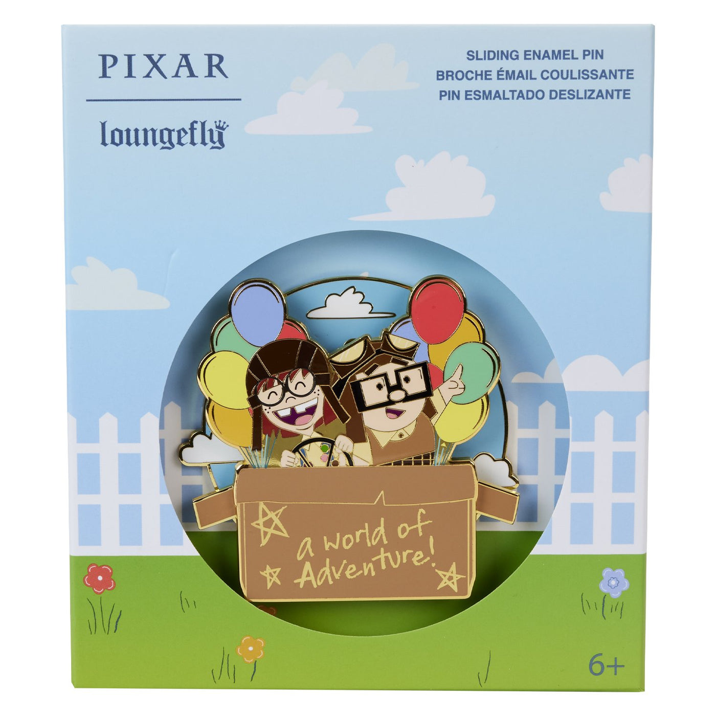 Loungefly Pixar Up 15th Anniversary Spirit of Adventure Moving 3" Collector Box Pin - Front Packaging
