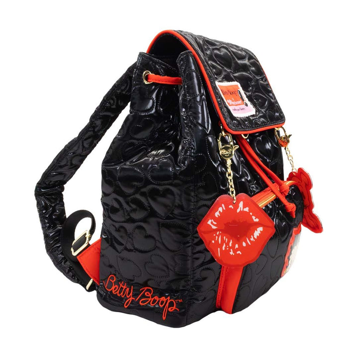 Whatever Makes You Happy Betty Boop Quilted Heart Trinket Backpack with Acrylic Charms