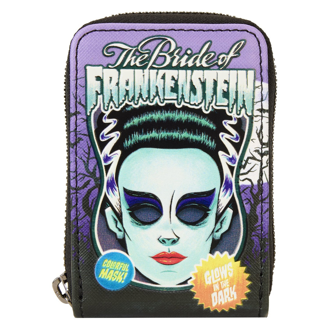 671803523432 - Loungefly Universal Monsters Bride of Frankenstein Neon Mask Accordion Wallet - front