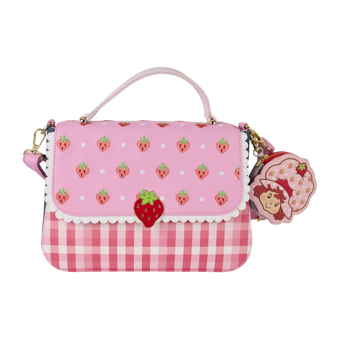 Loungefly Strawberry Shortcake Denim Gingham Crossbody Bag with Coin Bag