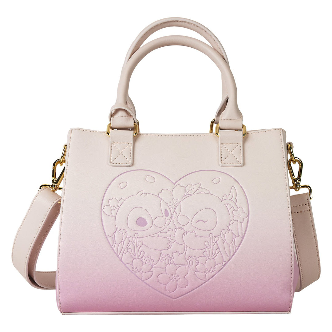 Loungefly Disney Stitch &amp; Angel Cherry Blossom Heart Crossbody Bag