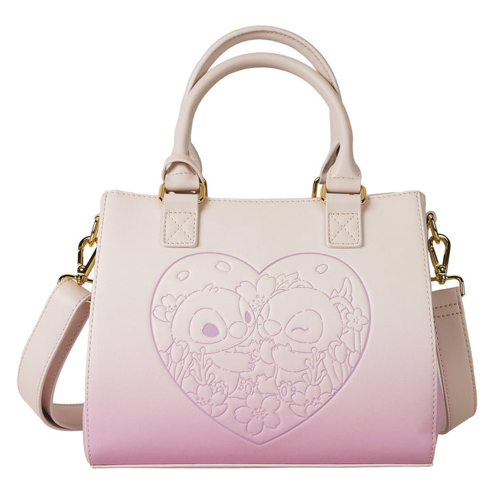 Loungefly Disney Stitch &amp; Angel Cherry Blossom Heart Crossbody Bag