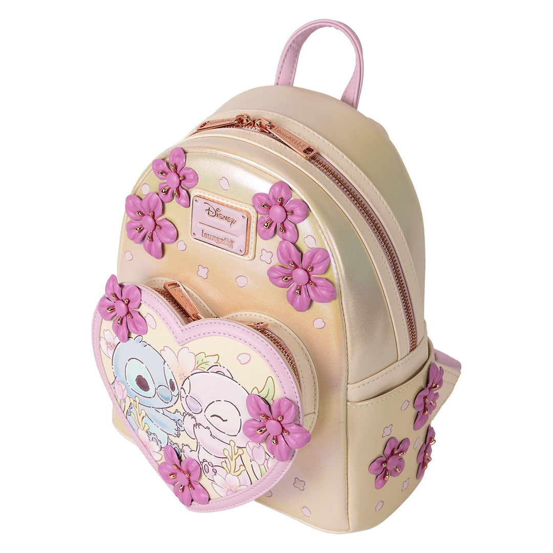 Loungefly Disney Stitch &amp; Angel Cherry Blossom Heart Mini Backpack