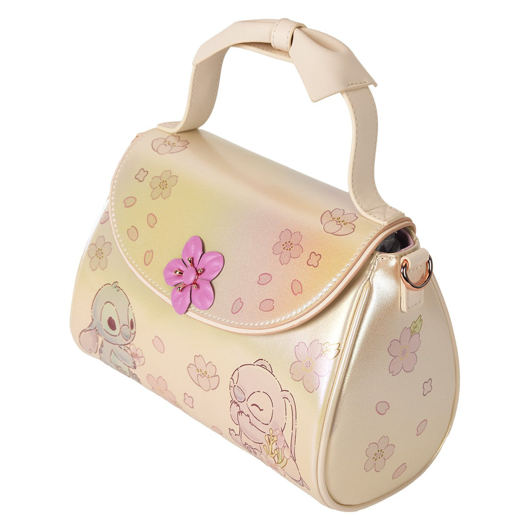 Loungefly Disney Stitch &amp; Angel Cherry Blossom Bow Handle Crossbody Bag