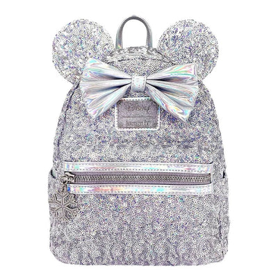 Loungefly Disney Minnie Mouse Silver Holographic Sequin Mini Backpack