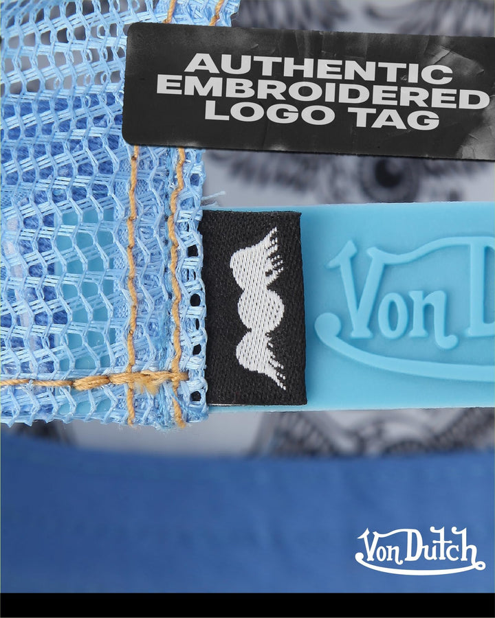 Von Dutch Monogram Trucker Cap - Retro Snapback Cap for Men and Women - Adjustable Snap Fit Panel, Mesh Rear, Curved Bill