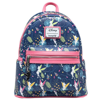 Loungefly Disney Tinkerbell Glow in the Dark Allover Print Mini Backpack w/ Pink Straps - 707 Street Exclusive