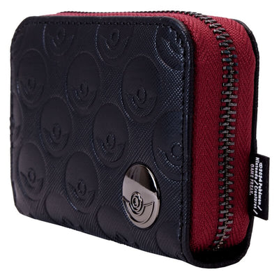 Angled side view of Loungefly COLLECTIV Pokemon Organizer Wallet showing zippered edge and texture details.