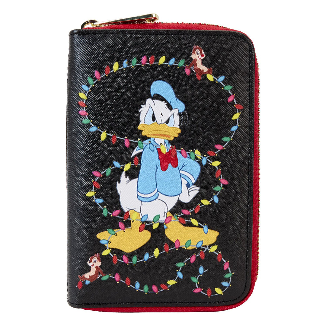 671803526976 - Loungefly Disney Mickey &amp; Friends Christmas Light Decorations Zip Around Wallet - front